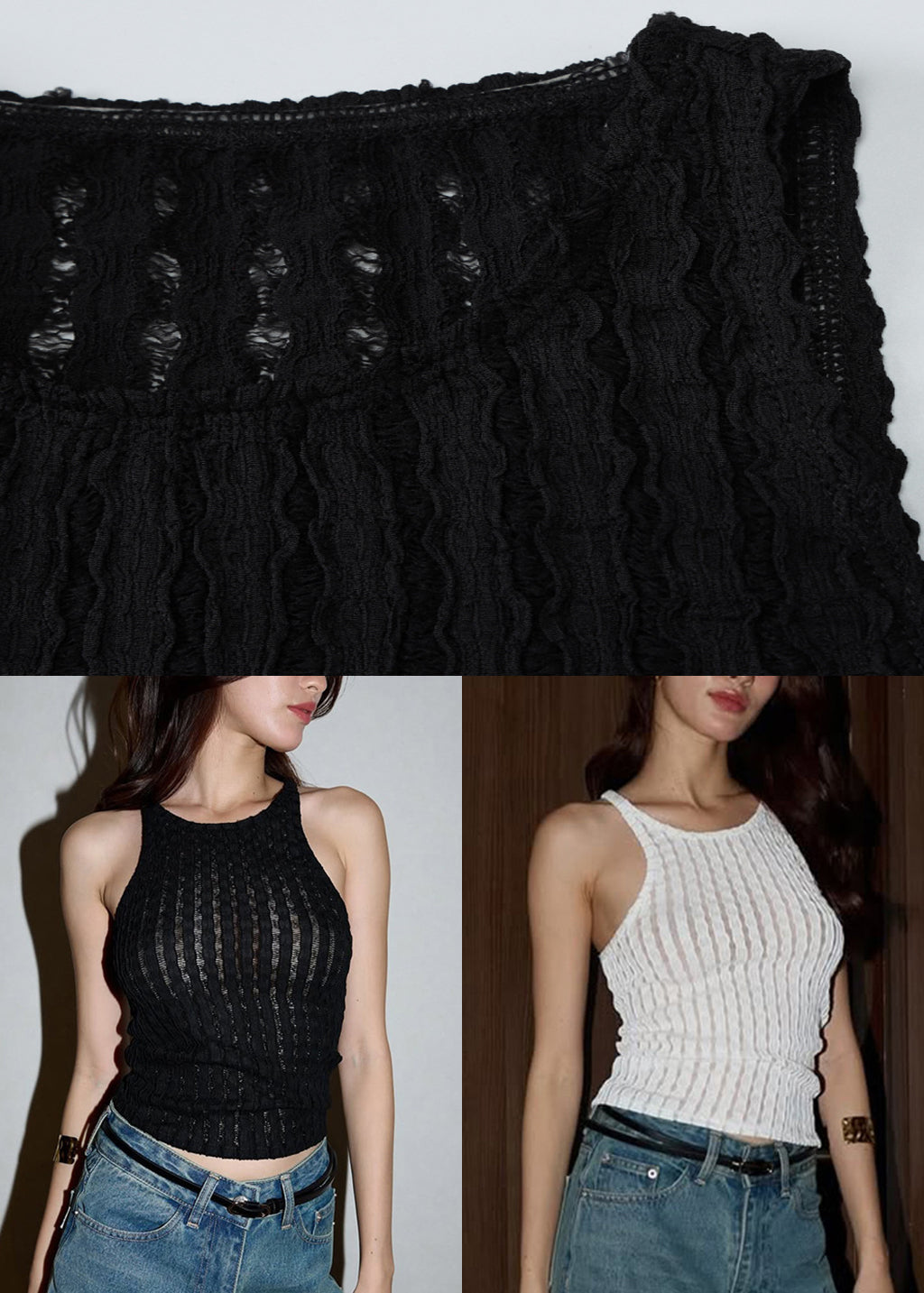 White Hollow Ou Solid Knit Summer Tank O Neck