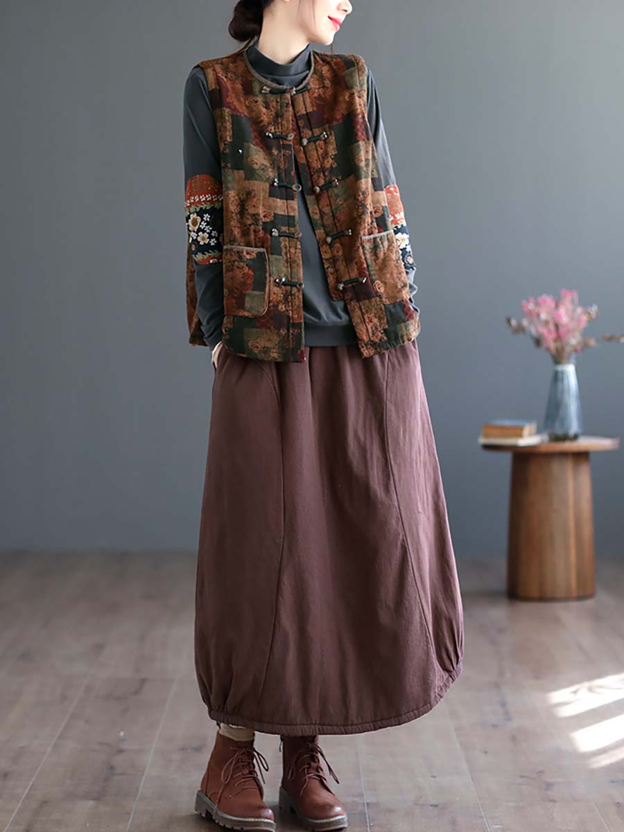 Women Artsy Ethni Floral Print Frog Waistcoat