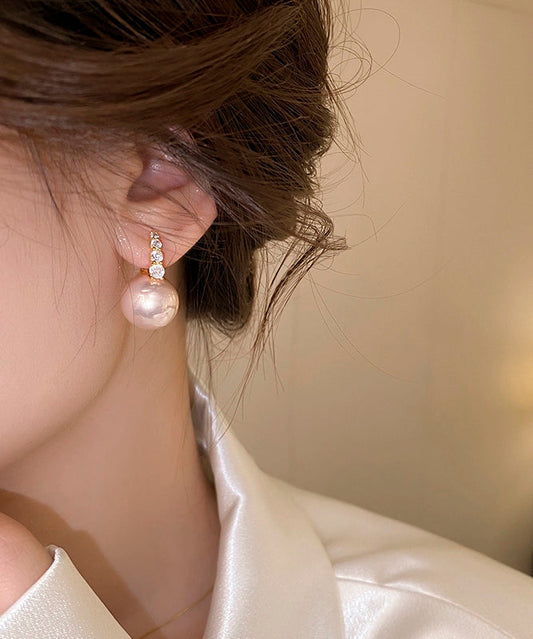 Cute Pink Copper Alloy Pearl Hoop Earrings