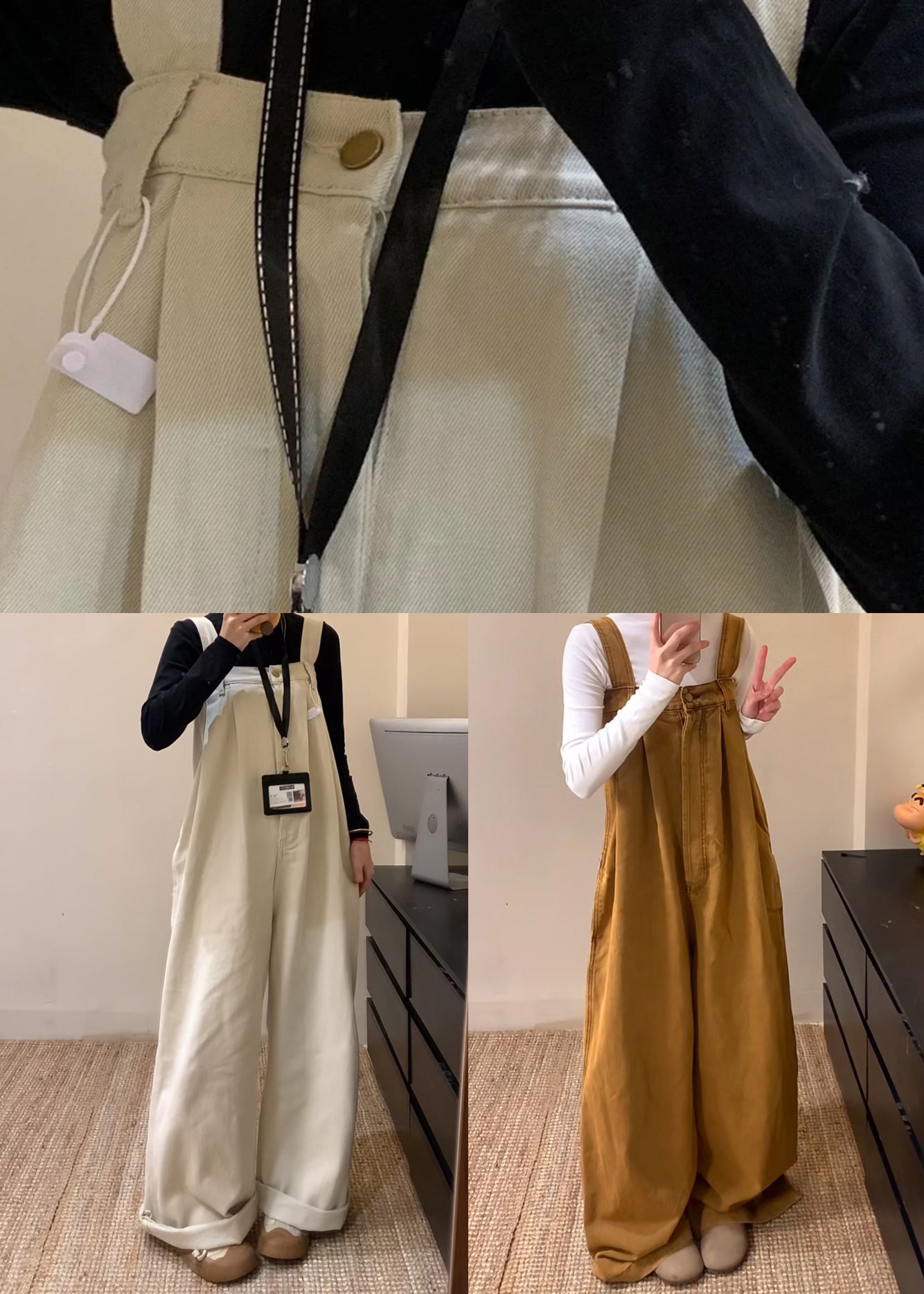 Beige Solid Denim Wide Leg Jumpsuit High Waist Summer