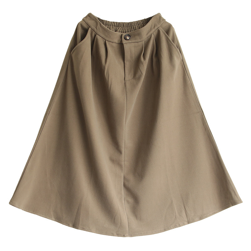 Women Autumn Solid Woolen Loose Skirt