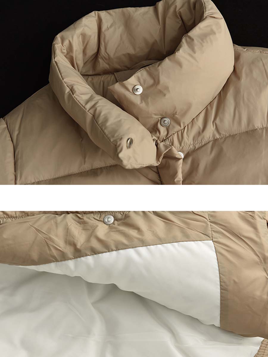Women Casual Zipper Pocket Solid Warm Down Coat