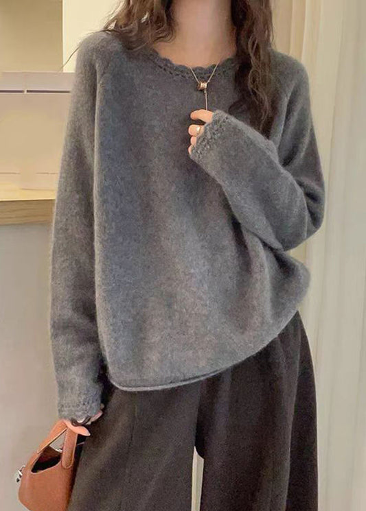 Loose White Cotton Knit Sweater O-Neck Lace Patchwork Spring