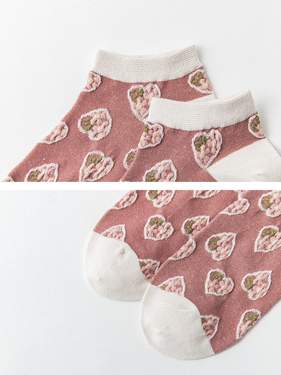 5 Pairs Women Pure Cotton Floral Vintage Boat Socks