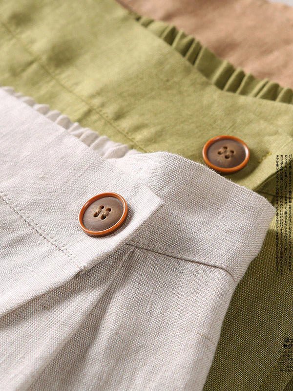Pure Color Elastic Waist A-Line Casual Linen Skirt