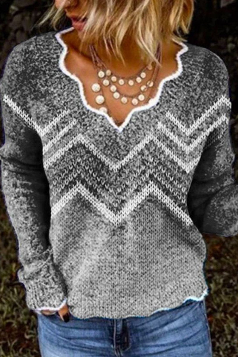 Sweetheart Neck Striped Gradient Sweater