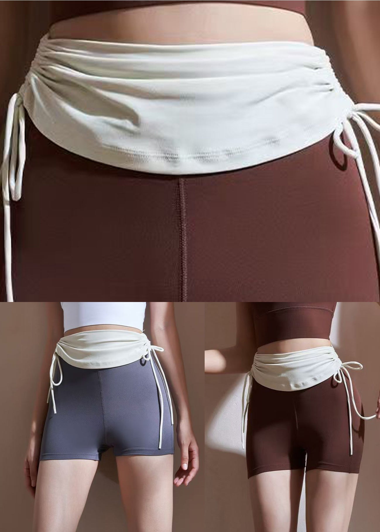 Grey High Waist Patchwork Running Leggings Shorts