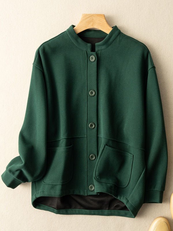100% Natural Fabric Pure Color Buttoned Casual Coat