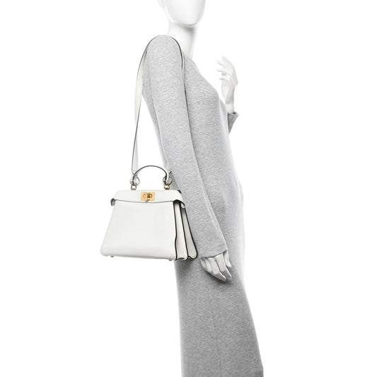 Vitello Seta Nappa Bi-Color Small Peekaboo I SEE U Satchel White Ice Light Rose Tortora
