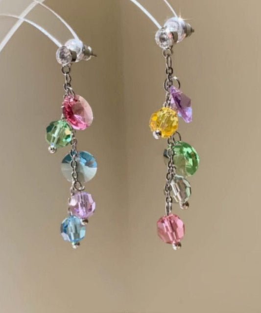 Fashion Rainbow Copper Overgild Zircon Tassel Drop Earrings