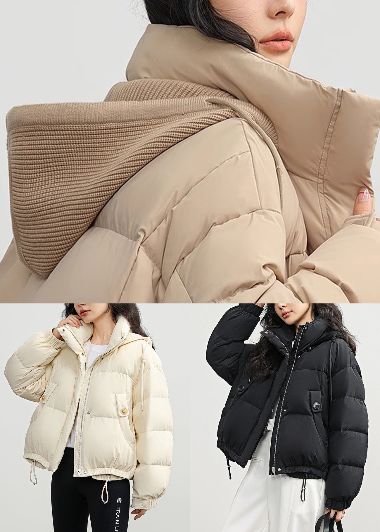Plus Size White Hooded Pockets Drawstring Duck Down Down Coats Winter