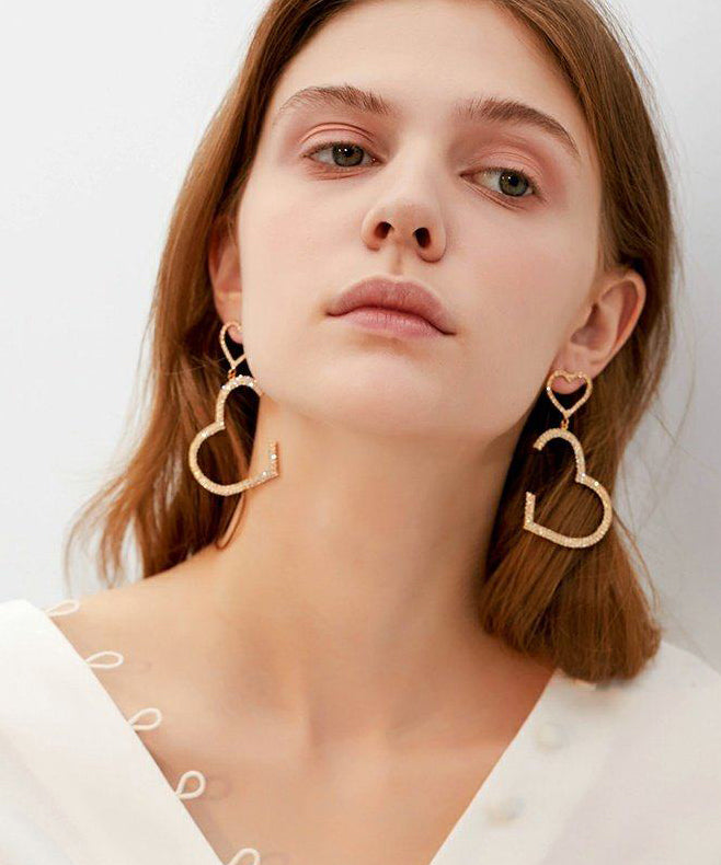 Sparkling Double Heart Shape Design Zircon Drop Earrings