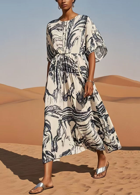Vintage White Oversized Print Cotton Dress Summer