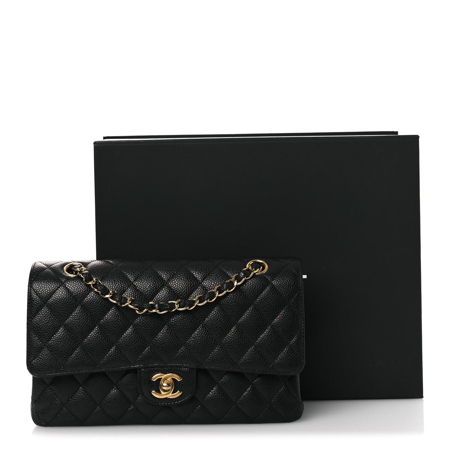 Caviar Quilted Medium Double Flap Black