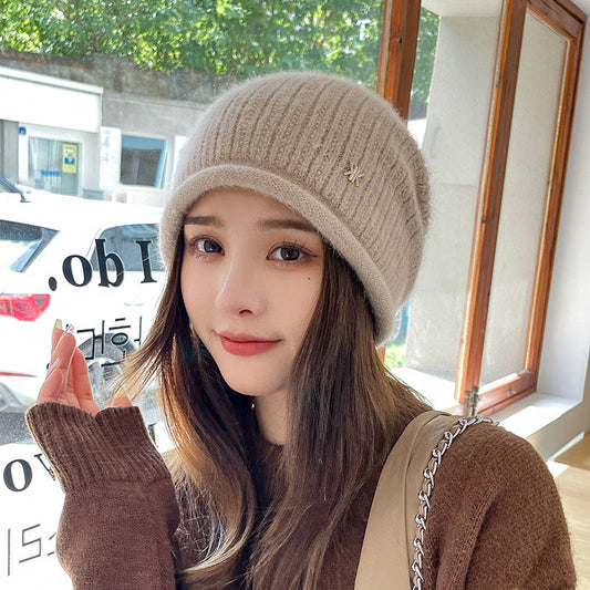Women Winter Knitted Drawstring Hemming Warm Hat