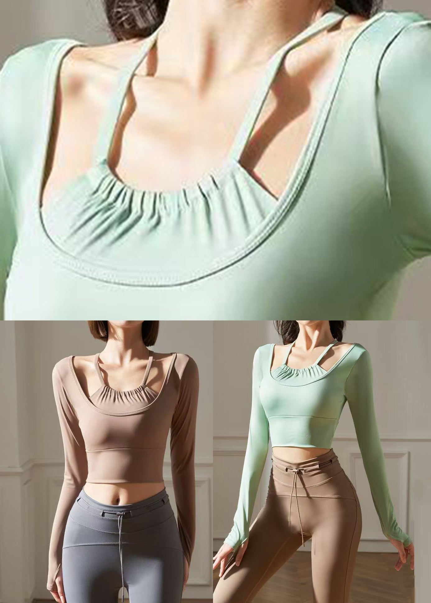 Trendy Chocolate Halter Sports Bra Tank Top Long Sleeve
