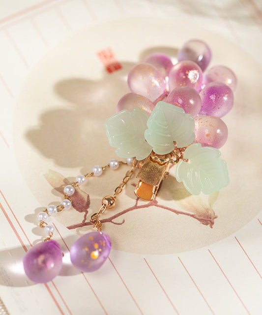 Cute Purple Copper Overgild Jade Grape Tassel A Pair Hairpin