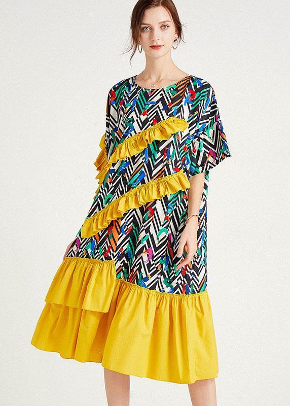 Boutique Yellow Print Fashion Print Summer Sundress Half Sleeve