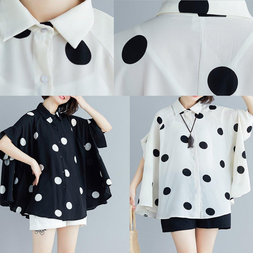 Simple lapel chiffon kaftans Pakistani white dotted Plus Size shirt Summer