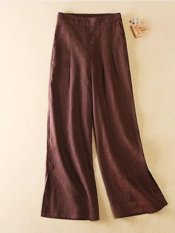 Loose Linen High Waist Solid Straight Trousers