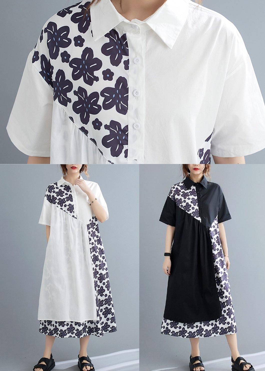 Bohemian White Patchwork Print asymmetrical design Maxi Summer Chiffon Dress