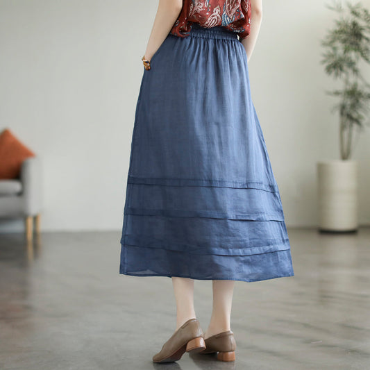 Retro A-Line Cozy Patchwork Linen Skirt