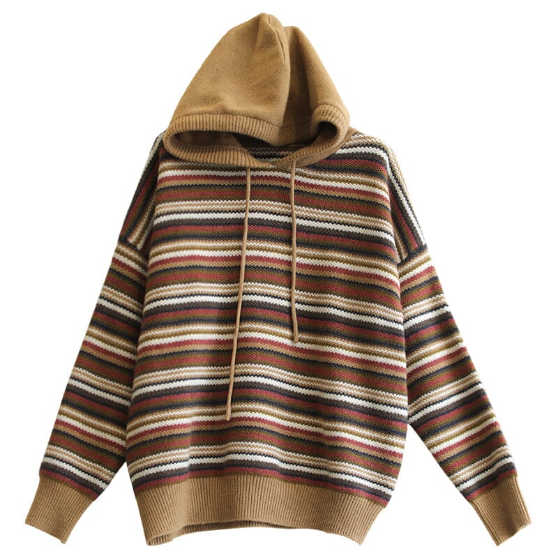 Spring Color Matching Stripe Knitted Hoodie