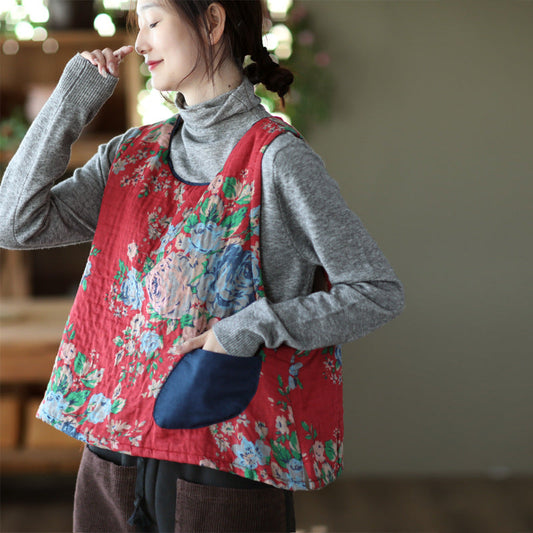 Vintage-Print Cotton And Linen Quilted Vest