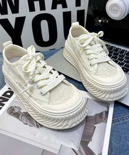 Comfy Splicing Platform Flat Shoes For Women Black Breathable Mesh