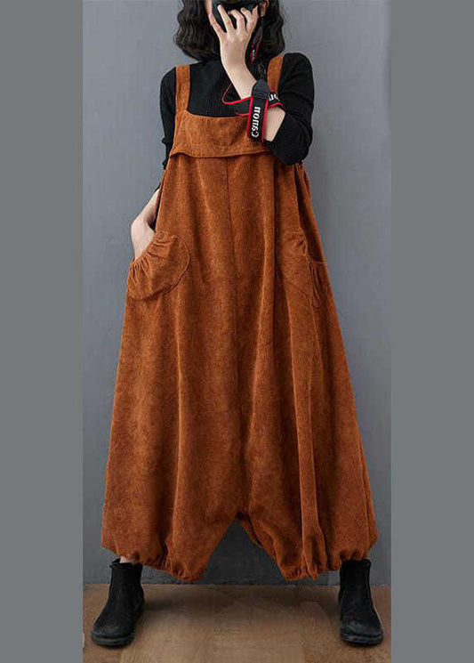 Unique Coffee Pockets lantern Corduroy Jumpsuit