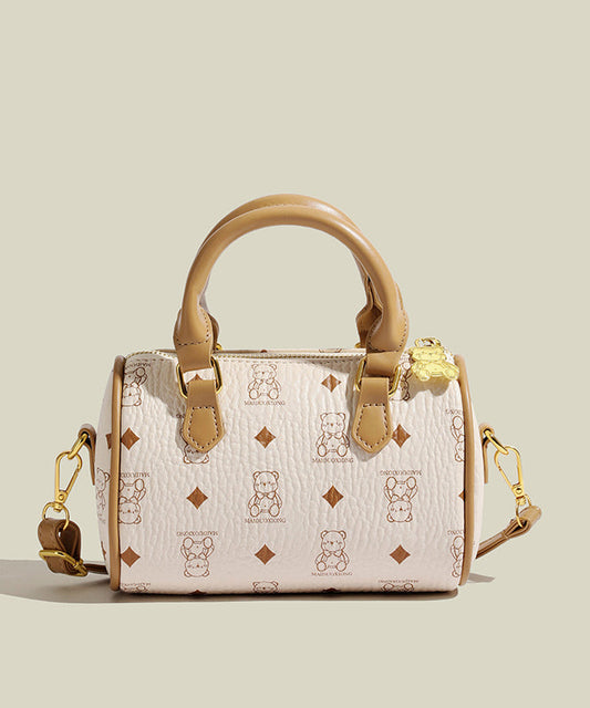 Boutique Bear Print Solid Durable Faux Leather Tote Handbag