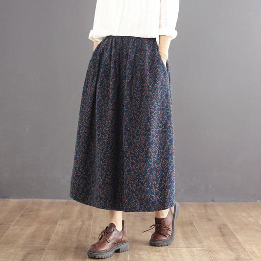 Retro Floral Patchwork High Waist Cotton Skirt