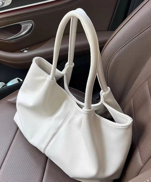 Casual White Large Capacity Faux Leather Satchel Handbag
