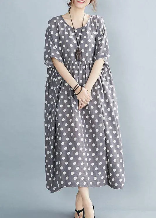 Italian Grey Dot Patchwork Summer Party Dresses