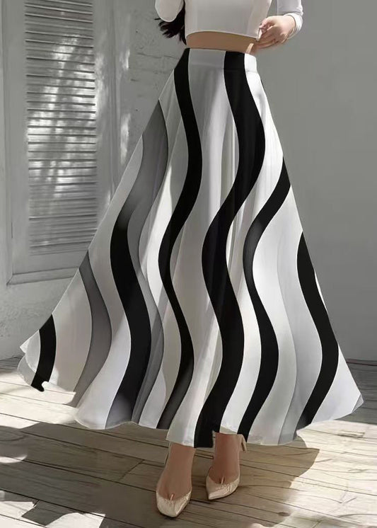 Fine Black Wave Striped Draping Chiffon Skirt Summer