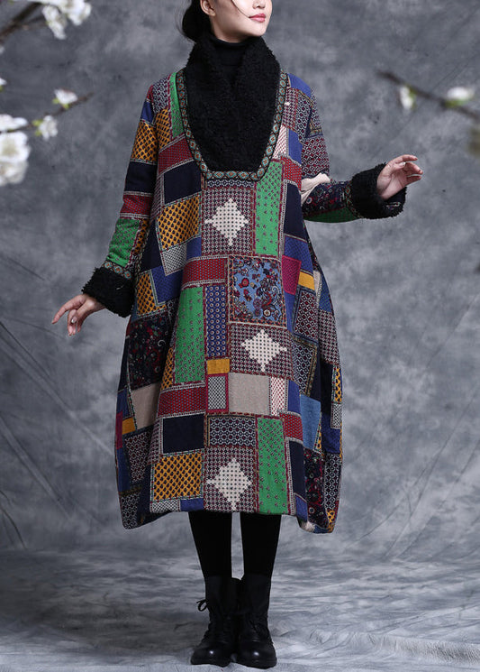 Vintage Plaid Print Patchwork Loose Pullover Fine Cotton Filled Spring