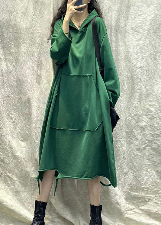 Fashion Coffee Hooded Ripped Patchwork Cotton Sweatshirts Dress Fall