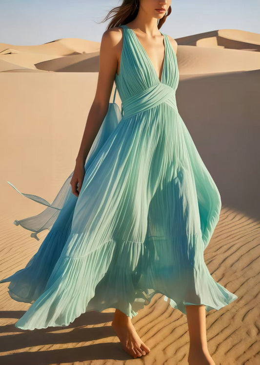 Elegant Sky Blue Exra Large Hem Chiffon Cami Dress Summer