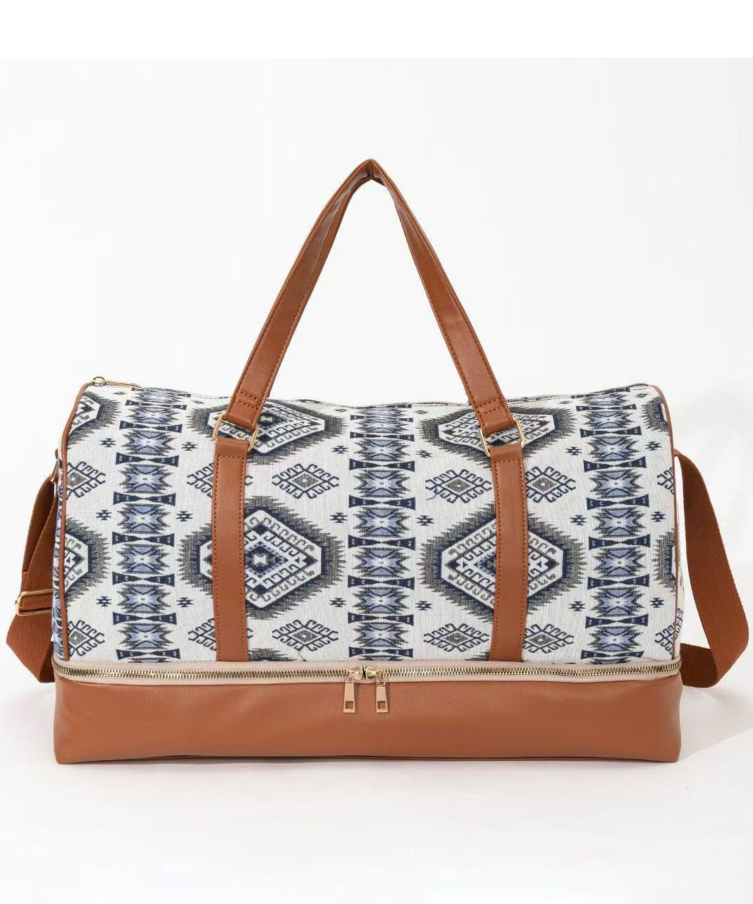 Retro Khaki Print Patchwork Large Capacity Faux Leather Weekender Handbag