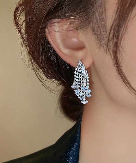 Classy Silk Alloy Crystal Fireworks Tassel Drop Earrings