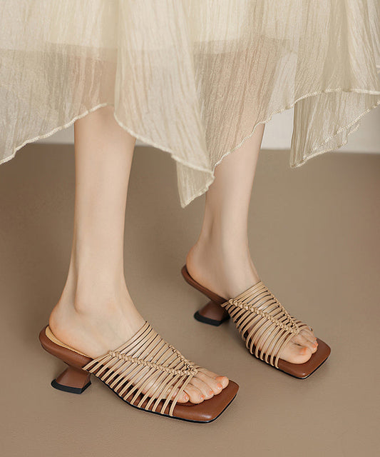 Beige Wedge Faux Leather Chic Splicing Slide Sandals