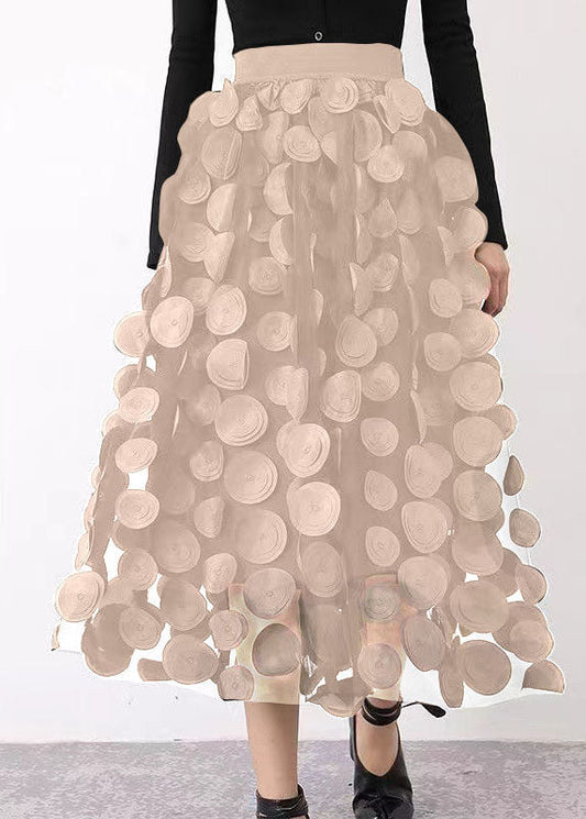 Elegant Black Patchwork Tulle Skirt Fall