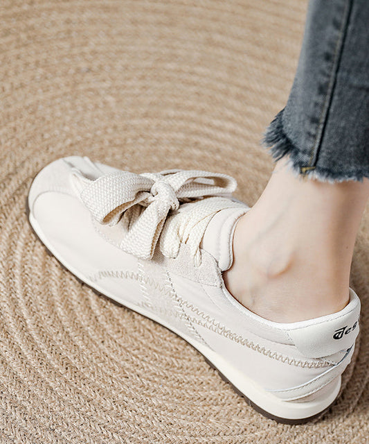 Pink Suede Women Lace Up Splicing Casual Flat Shoes