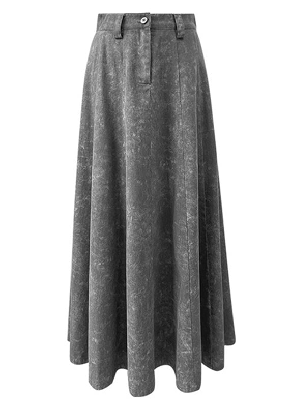 Elegant Grey Pockets High Waist Patchwork Denim Maxi Skirts Summer