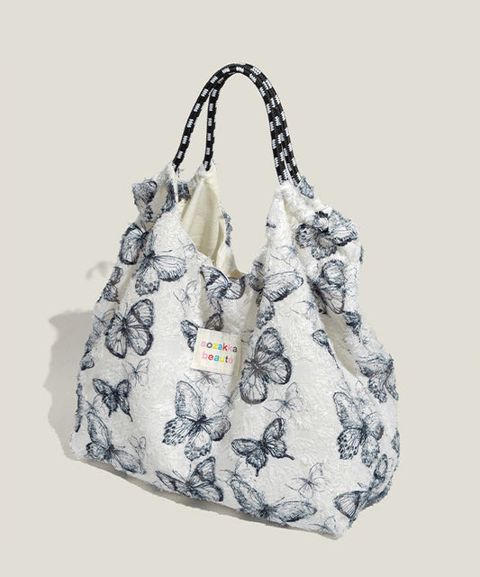 Women Blue Butterfly Large Capacity Canvas Tote Bags