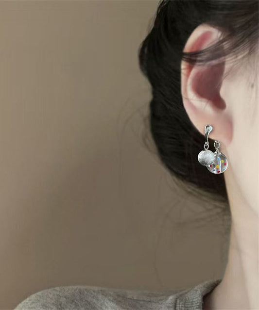 Brief Silk Sterling Silver Dot Frosted Hoop Earrings