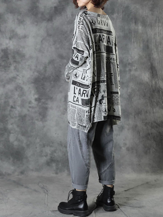 Plus Size - Women Autumn Loose Letter Printed Sweater