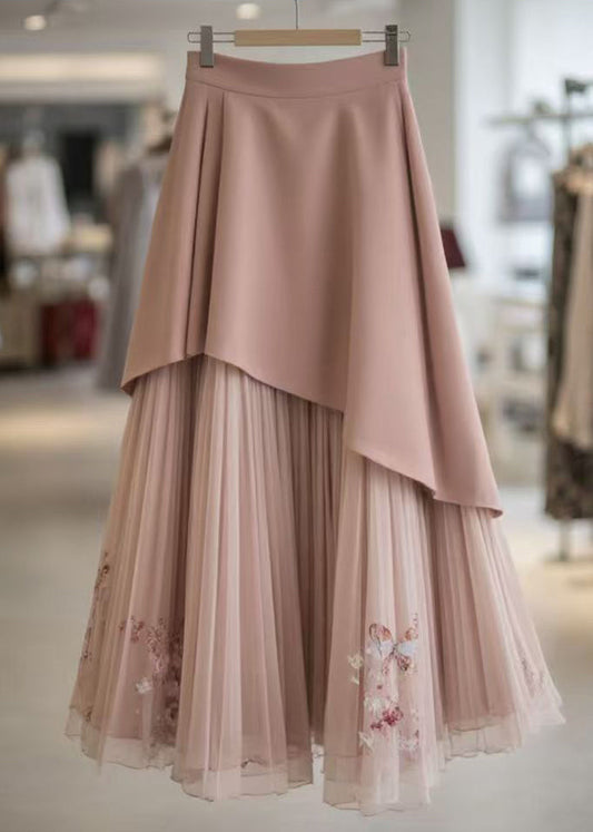 Elegant Pink Original Design Wrinkled Chiffon Skirts Summer