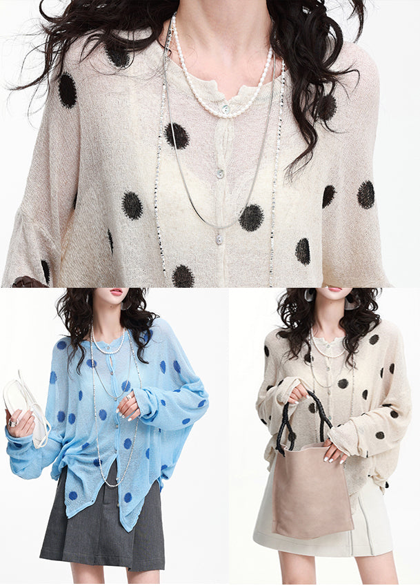Style Beige Dot Oversized Knit UPF 50+Cardigan Spring