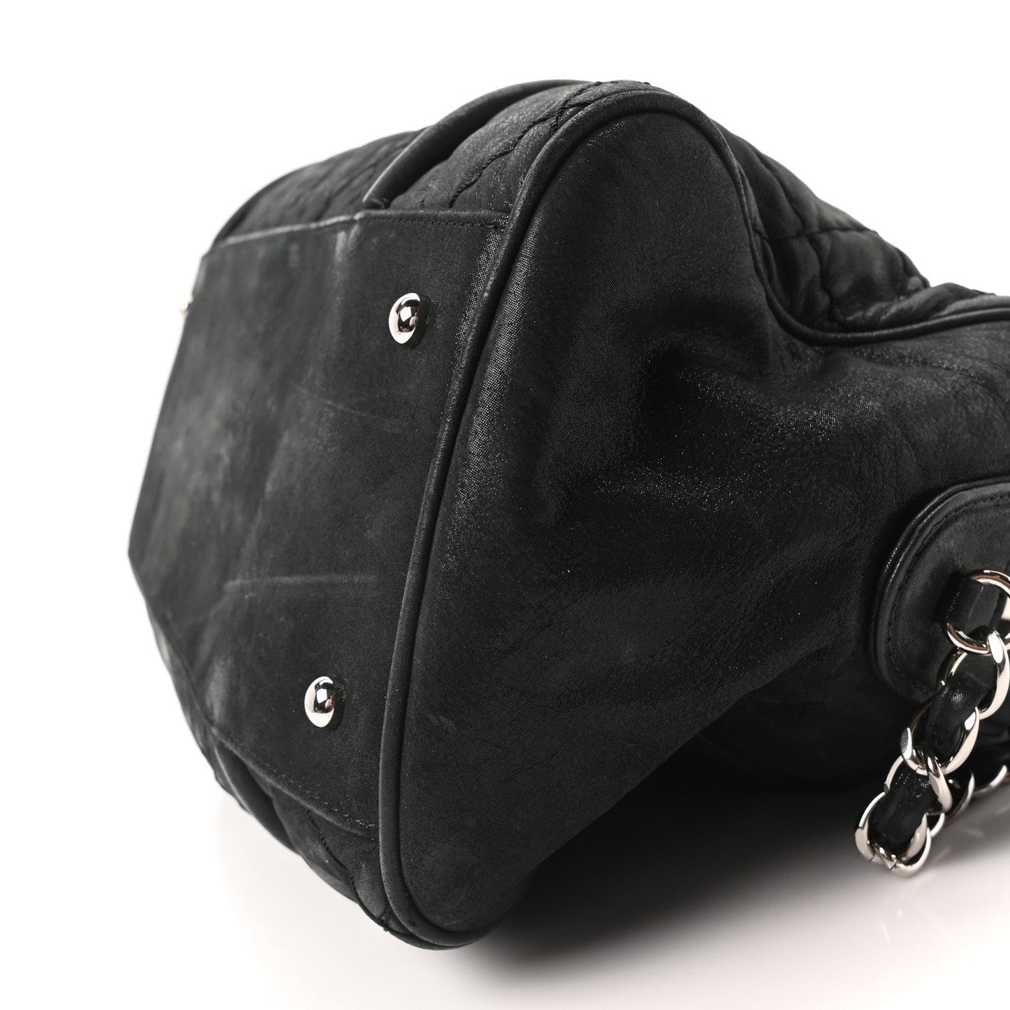 Iridescent Calfskin Quilted Relax CC Bowler Bag Black